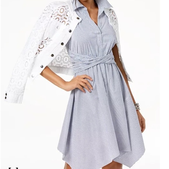 INC Blue White Size 6 Sleeveless Handkerchief Shirtdress Preppy Nautical Spring - Picture 9 of 10